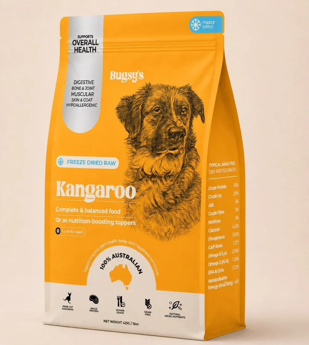 Bugsy Freeze-Dried Kangaroo Dog Food 130g | Complete &amp; Balanced Diet