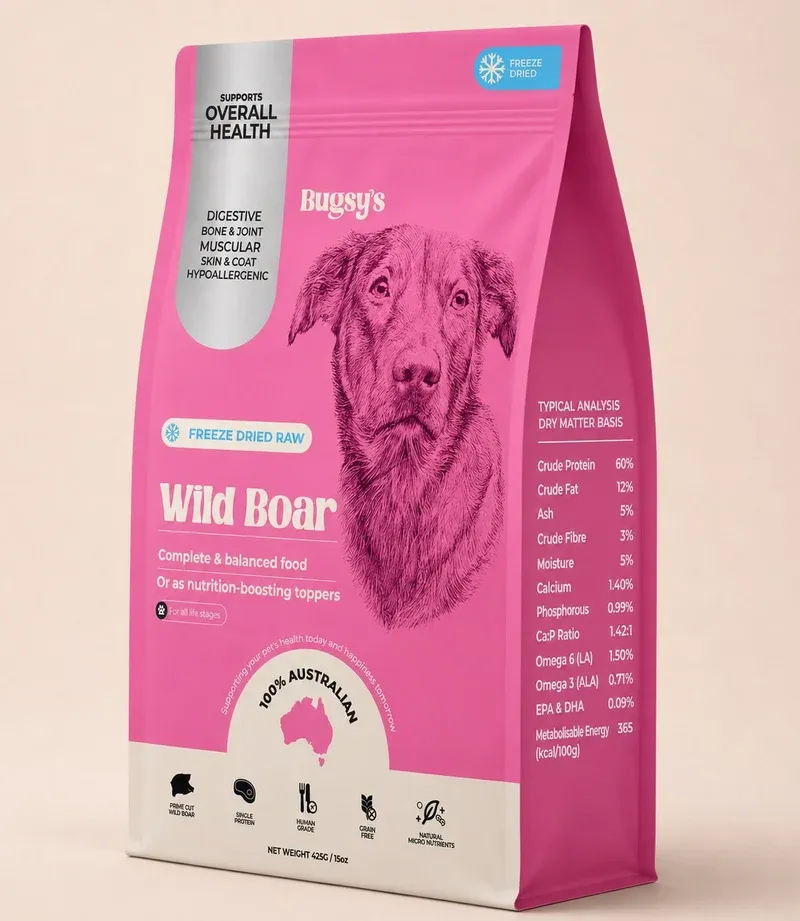 Bugsy Freeze-Dried Wild Boar Dog Food 425g | Complete &amp; Balanced