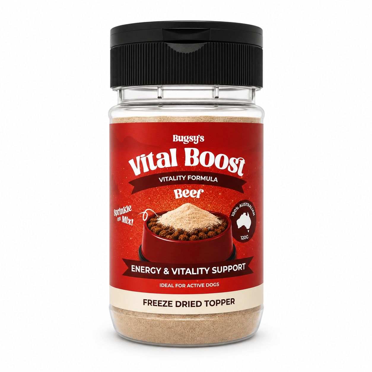 Bugsy Vital Boost Vitality Formula Beef 120g Freeze Dried Dog Meal Topper