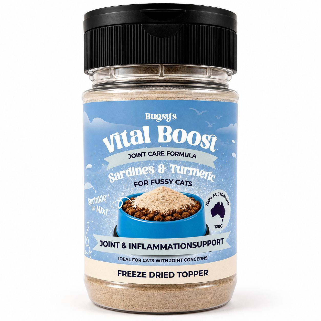 Bugsy Vital Boost Joint Care Sardines &amp; Turmeric 120g | Cat Topper