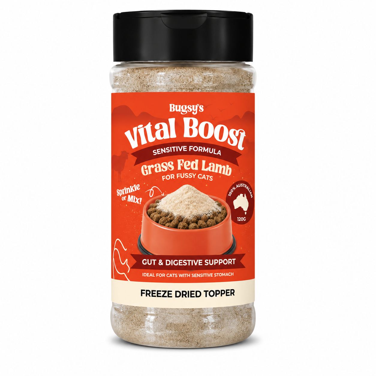 Bugsy Vital Boost Sensitive Grass Fed Lamb 120g | Cat Meal Topper