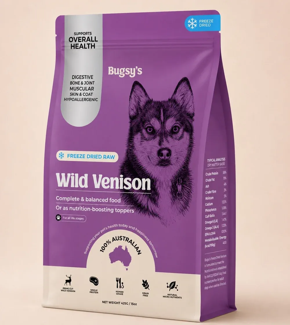 Bugsy Freeze-Dried Venison Dog Food 1.1kg | Complete &amp; Balanced