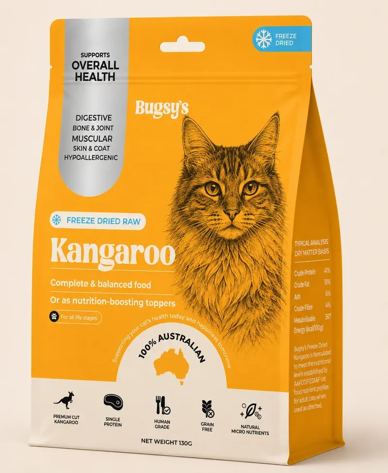 Bugsy Freeze-Dried Kangaroo Cat Food 130g | Complete &amp; Balanced