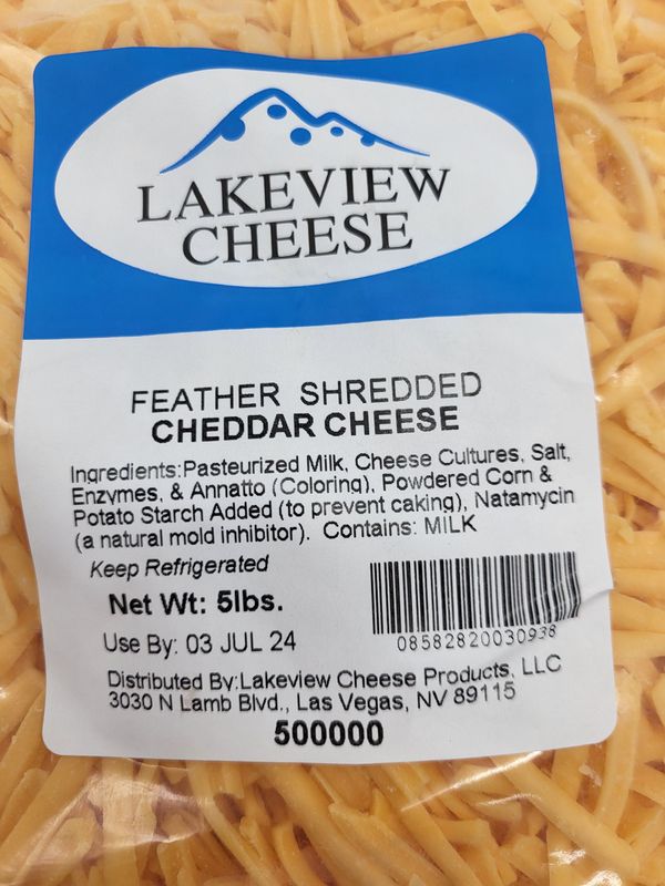 Lakeview cheese 
5 pound shredded cheddar