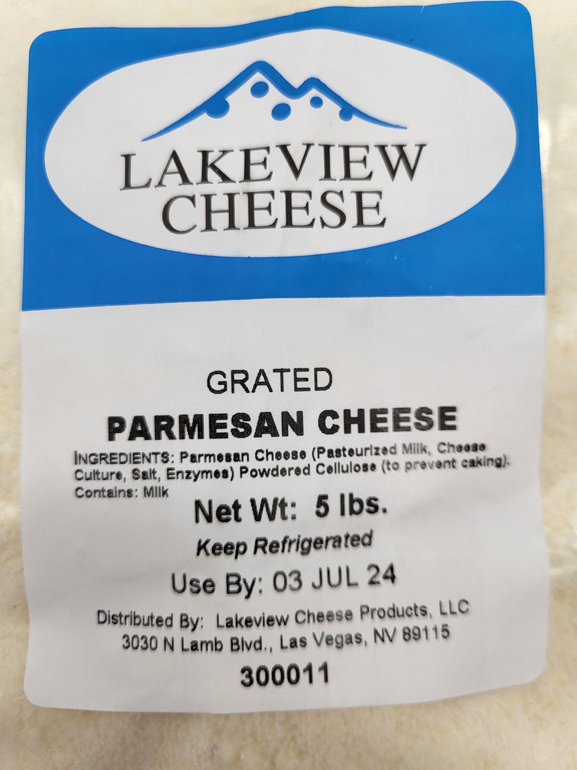 Lakeview cheese 
Parmesan grated
5 pounds