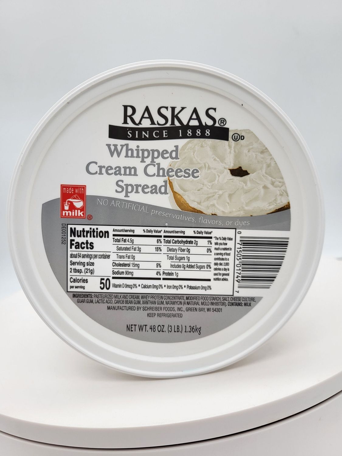 Raskas cream cheese 3lb whipped