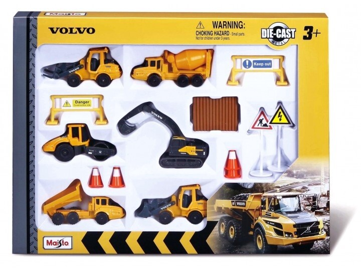 MAISTO Volvo PLAYSET (6pcs x 3&quot; VOLVO VEHICLES + ACCESSORIES)