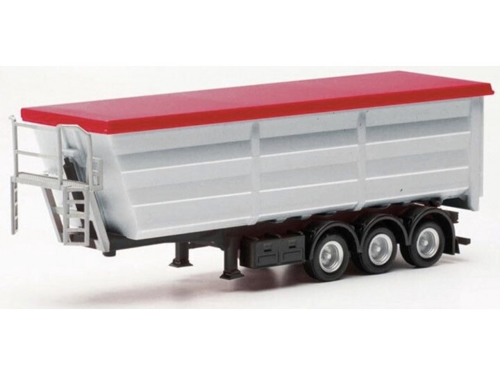 HERPA Rundmulden stahl zilver, zwart chassis, rood zeil