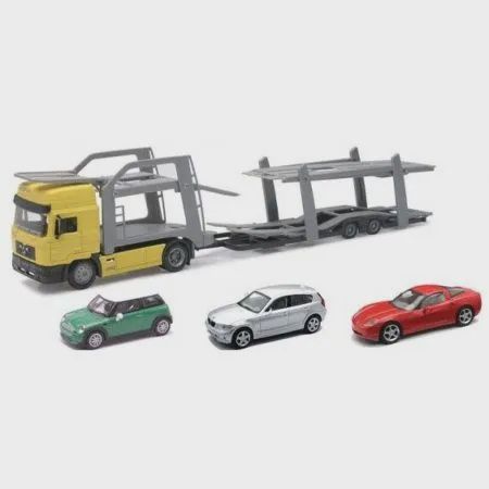 NEWRAY 15865CSS CAMION MAN TWIN PORTE AUTO + 3 AUTOS EUROPEENNES 1/431/43