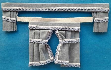 Curtain Set Light Grey/White-Light Blue for Truck Cab 1:24/25