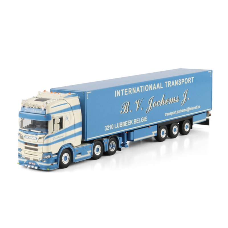 WSI JOCHEMTS Scania R Highline CR20H 6X2 twin steer + box trailer - 3 Axle