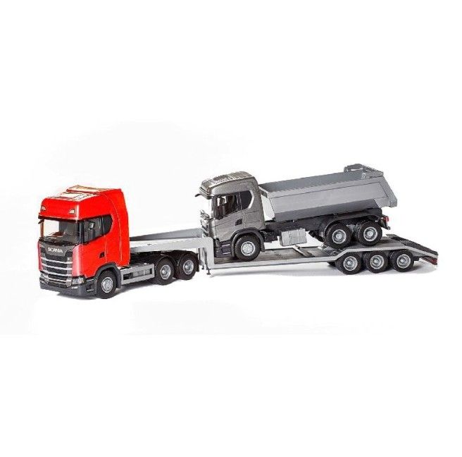 Emek 30615 Scania S 6x4 rood met 3-assige dieplader en Scania G500 6X4