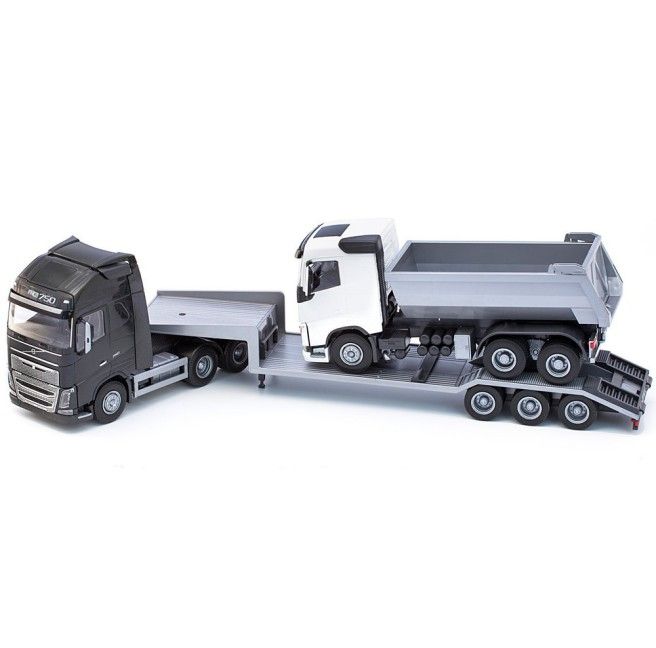 Emek 33713 Volvo FH16 6x4 zwart met 3-assige dieplader en 6x4 kipper