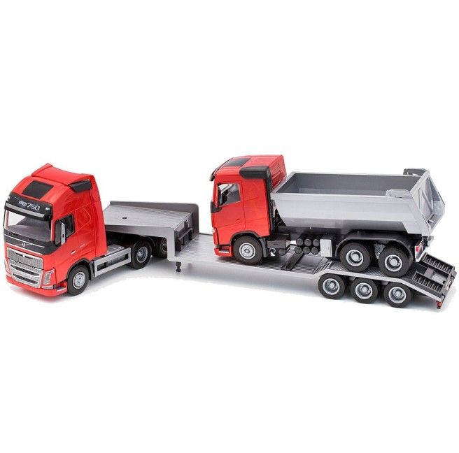 Emek 33715 Volvo FH16 6x4 rood met 3-assige dieplader en 6x4 kipper