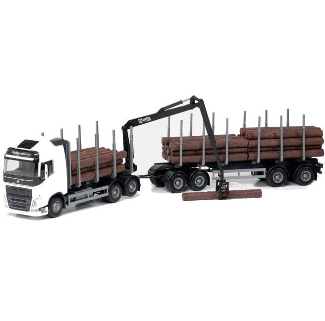Emek 70302 Volvo FH16 6x4 wit met dolly en 2-assige houttransportaanhangwagen