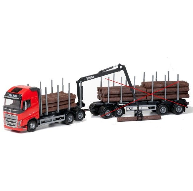 Emek 70305 Volvo FH16 6x4 rood met dolly en 2-assige houttransportaanhangwagen