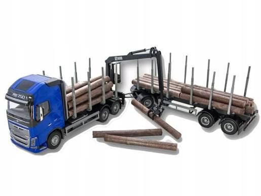 Emek 71304 Volvo FH16 750 xl 6x4 blauw met laadkraan en houttansportaanhangwagen