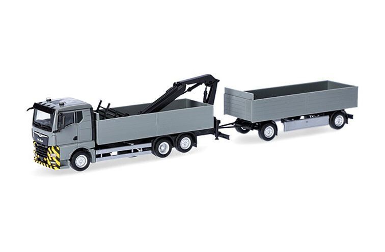 MAN TGX GN laadbak + aanhanger en kraan, grijs
