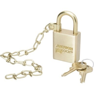ABILITYONE GOVERNMENT ONLY 5340015881819 5340-01-588-1819  Padlock, Solid Case, 1.5" Wide Brass, Keyed Differently, w/Chain 1 EA