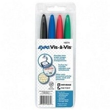 MARKER, WET ERASE 4 CLR SET Fine