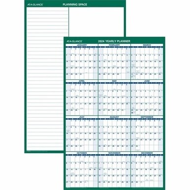 At-A-Glance Vertical Reversible Erasable Wall Calendar - Large Size - Julian Dates - Yearly - 12 Month - January 2024 - December 2024 - 24&quot; x 36&quot; White Sheet - Blue, Gray - Laminate - Erasable, Lamina