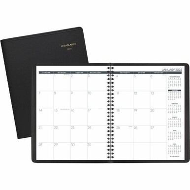 At-A-Glance Monthly Planner - Monthly - 1 Year - January 2024 - December 2024 - 1 Month Single Page Layout - 6 7/8&quot; x 8 3/4&quot; Sheet Size - Black CoverPhone Directory, Perforated - 1 Each