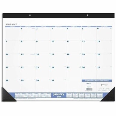 At-A-Glance Desk Pad Calendar - Standard Size - Julian Dates - Monthly - 12 Month - January 2024 - December 2024 - 1 Month Single Page Layout - 21 3/4" x 17" White Sheet - Headband - Desk Pad - Blue, 