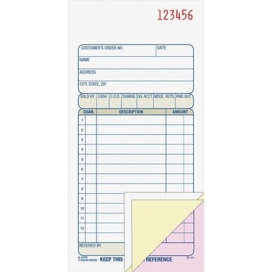 Adams Carbonless 3-part Sales Order Books - 50 Sheet(s) - 3 PartCarbonless Copy - 3.34&quot; x 7.18&quot; Sheet Size - White - Assorted Sheet(s) - 1 Each