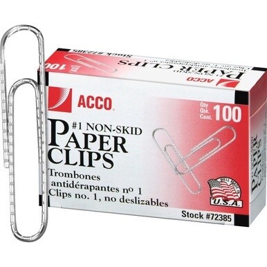 ACCO Premium Paper Clips - No. 1 - 1.3&quot; Length - 10 Sheet Capacity - Non-skid, Strain Resistant, Corrosion Resistant, Galvanized, Non-slip Grip - 10 / Pack - Silver - Metal, Zinc Plated