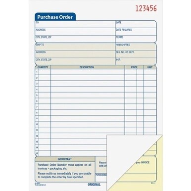 Adams Carbonless Purchase Order Statement - Tape Bound - 2 PartCarbonless Copy - 5.56&quot; x 8.43&quot; Sheet Size - 2 x Holes - White, Canary - Assorted Sheet(s) - 1 Each
