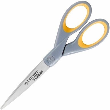 Westcott 7&quot; Titanium Bonded Scissors - 3&quot; Cutting Length - 7&quot; Overall Length - Straight-left/right - Titanium - Straight Tip - Gray/Yellow - 1 Each