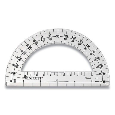 180 Degree Protractor, Plastic, 6&quot; Ruler Edge/180 Degree, Clear