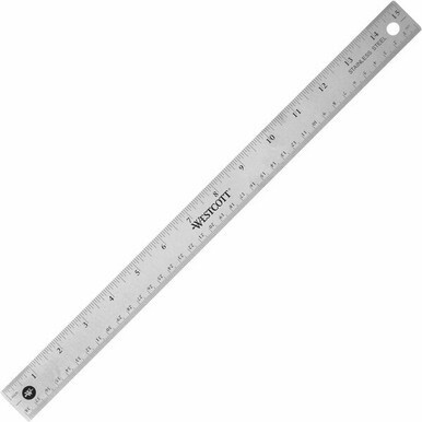 Westcott Stainless Steel Rulers - 15&quot; Length 1&quot; Width - 1/16, 1/32 Graduations - Metric, Imperial Measuring System - Stainless Steel - 1 Each - Stainless Steel