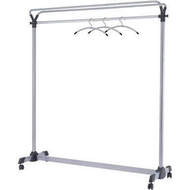 Alba Upper Shelf Double-sided Garment Rack - 50 x Coat - 66.9&quot; Height x 19.7&quot; Width59.1&quot; Length%Floor - Caster, Sturdy - Silver - Steel, Plastic - 1 Each