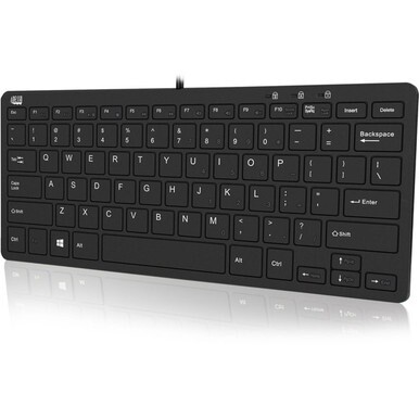 Adesso Mini Keyboard with USB Hubs - Cable Connectivity - USB Interface - 78 Key Windows Key Hot Key(s) - English (US) - QWERTY Layout - Desktop Computer, Point of Sale (POS), Kiosk - Windows - Scisso