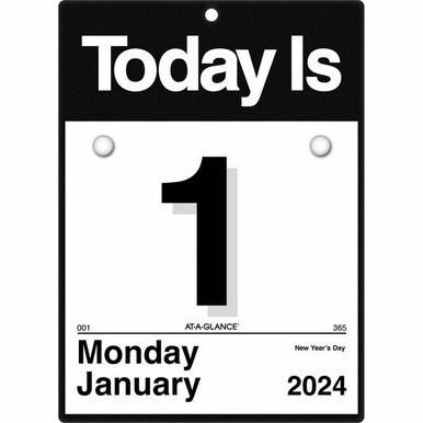 At-A-Glance "Today Is"Wall Calendar - Small Size - Julian Dates - Daily - 12 Month - January 2024 - December 2024 - 1 Day Single Page Layout - 6" x 6" White Sheet - White - Poly, Paper - Eyelet, Unrul