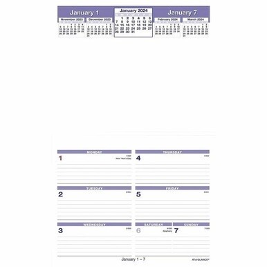 At-A-Glance Flip-A-Week Desk Calendar Refill - Small Size - Julian Dates - Weekly - 12 Month - January 2024 - December 2024 - 1 Week Double Page Layout - 6&quot; x 7&quot; White Sheet - Desk - White, Blue - Pap