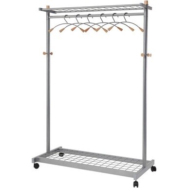 Alba 2-shelf Mobile Chrome Coat Rack - 36 x Hanger - 72&quot; Height x 45&quot; Width x 22&quot; Depth - Hanging Hook, Built-in Wheels - Chrome - 1 Each