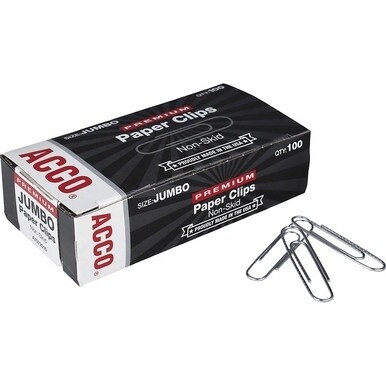 ACCO Premium Jumbo Non-Skid Paper Clips - Jumbo - 20 Sheet Capacity - Non-skid, Galvanized, Corrosion Resistant, Long Lasting - 1000 / Pack - Silver - Metal, Zinc Plated