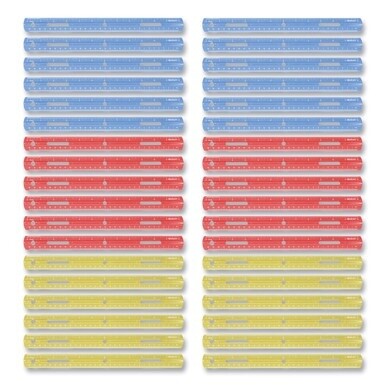 Plastic Ruler, Standard/Metric, 12&quot; (30 cm) Long, Assorted Translucent Colors