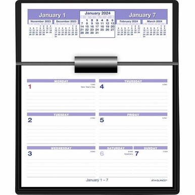 At-A-Glance Flip-A-Week Desk Calendar and Base - Large Size - Julian Dates - Weekly - 12 Month - January 2024 - December 2024 - 1 Week Double Page Layout - 5 1/2" x 7" White Sheet - 1-ring - Desk - Bl