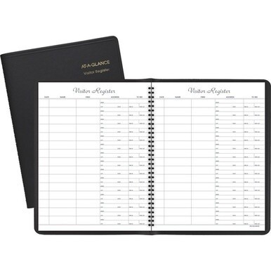 At-A-Glance Visitor&#39;s Register Book - 60 Sheet(s) - Wire Bound - 8.50&quot; x 11&quot; Sheet Size - Black - White Sheet(s) - Black Cover - 1 Each