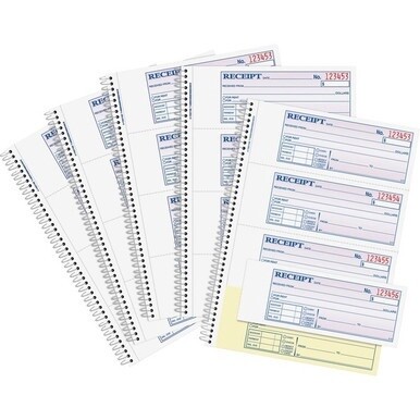 Adams Spiral 2-part Money/Rent Receipt Book - 200 Sheet(s) - Spiral Bound - 2 Part - 2.75&quot; x 7.62&quot; Form Size - White, Canary - Assorted Sheet(s) - 5 / Pack