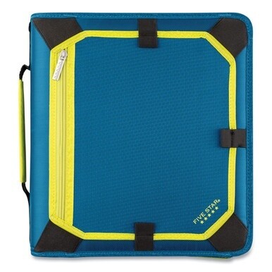 Zipper Binder, 3 Rings, 2&quot; Capacity, 11 x 8.5, Teal/Yellow Accents