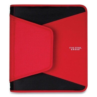 Tech Zipper Binder, 3 Rings, 1.5&quot; Capacity, 11 x 8.5, Red/Black Accents