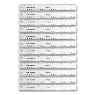 Non-Shatter Flexible Ruler, Standard/Metric, 12&quot; (30 cm) Long, Plastic, Clear, 12/Box