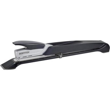 Bostitch Long Reach Antimicrobial Stapler - 25 of 30lb Paper Sheets Capacity - 210 Staple Capacity - Full Strip - 1/4&quot; Staple Size - 1 Each - Black, Silver