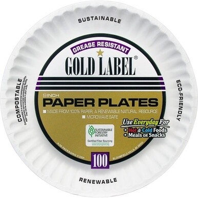 AJM 9&quot; Dinnerware Paper Plates - Serving - Disposable - Microwave Safe - White - Paper Body - 100 / Pack