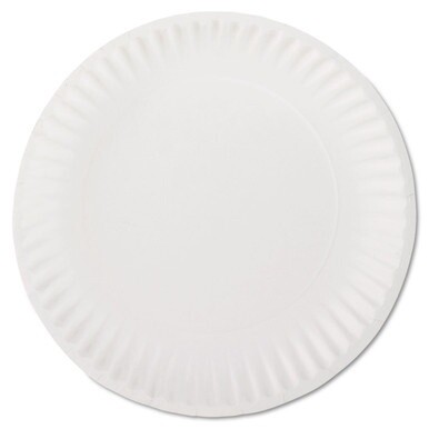 White Paper Plates, 9" dia, 100/Pack