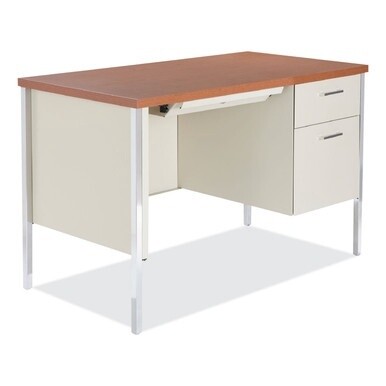 Single Pedestal Steel Desk, 45.25&quot; x 24&quot; x 29.5&quot;, Cherry/Putty